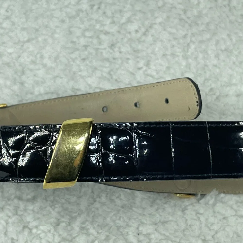 Calderon Belt Womens Sz 28-29 Black Gold Buckle Vintage M3556